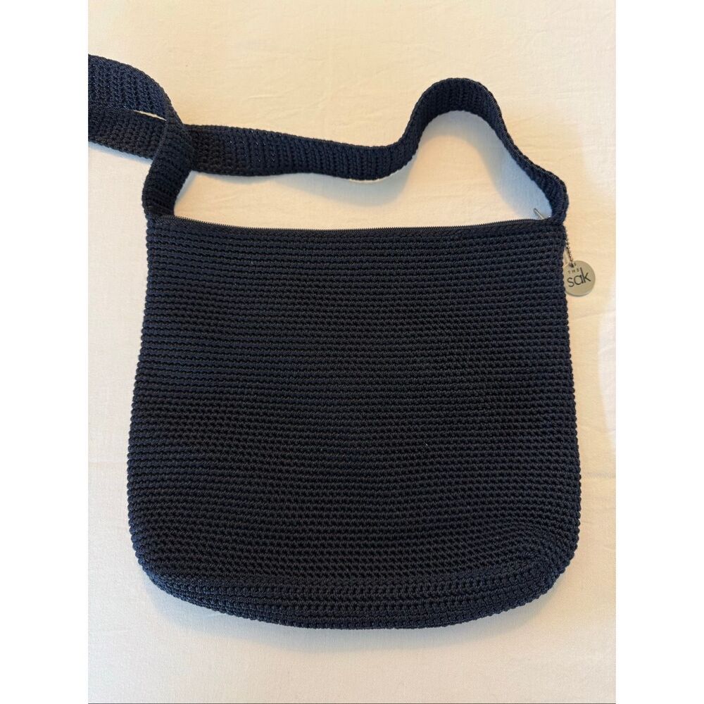 The Sak Navy Blue Crochet Shoulder Bag | Knit Hobo Purse | Zipper Closure - Picture 2 of 12